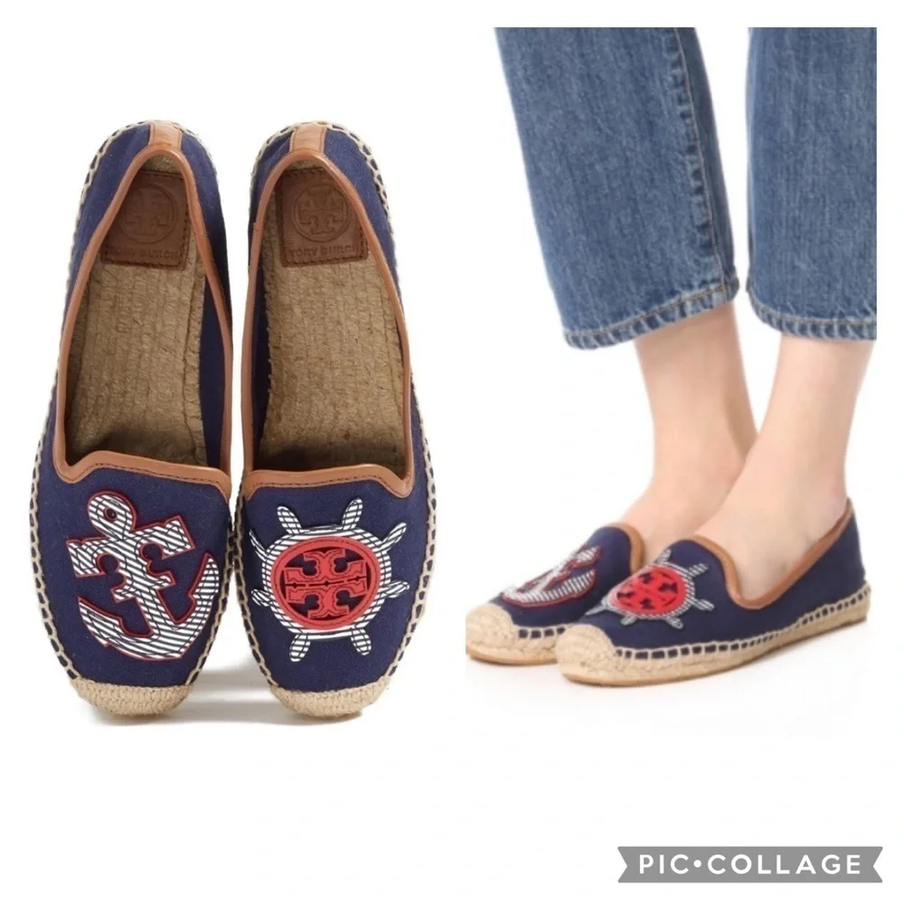 TORY BURCH MARITIME ESPADRILLE ANCHOR NAVY SEA Size 6.5